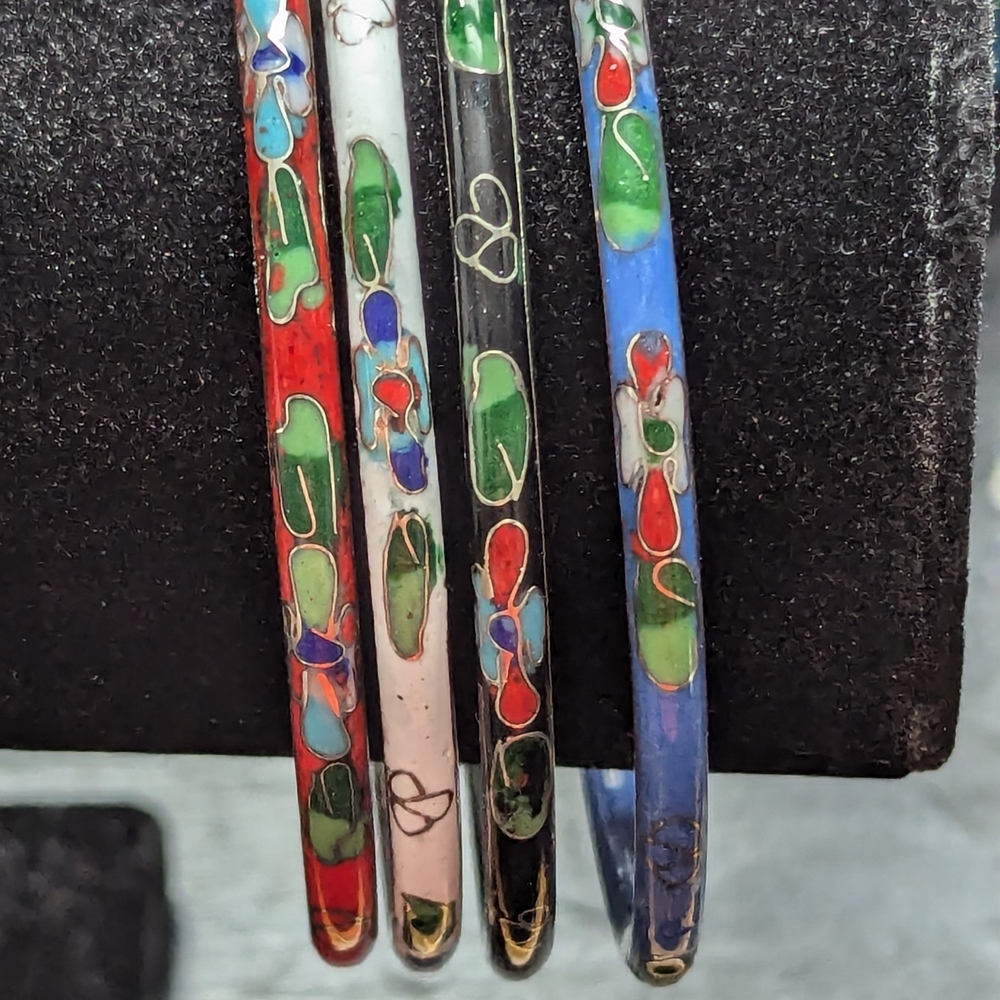Cloisonne Enamel Bangle Set 4 bracelets Colorful Vintage